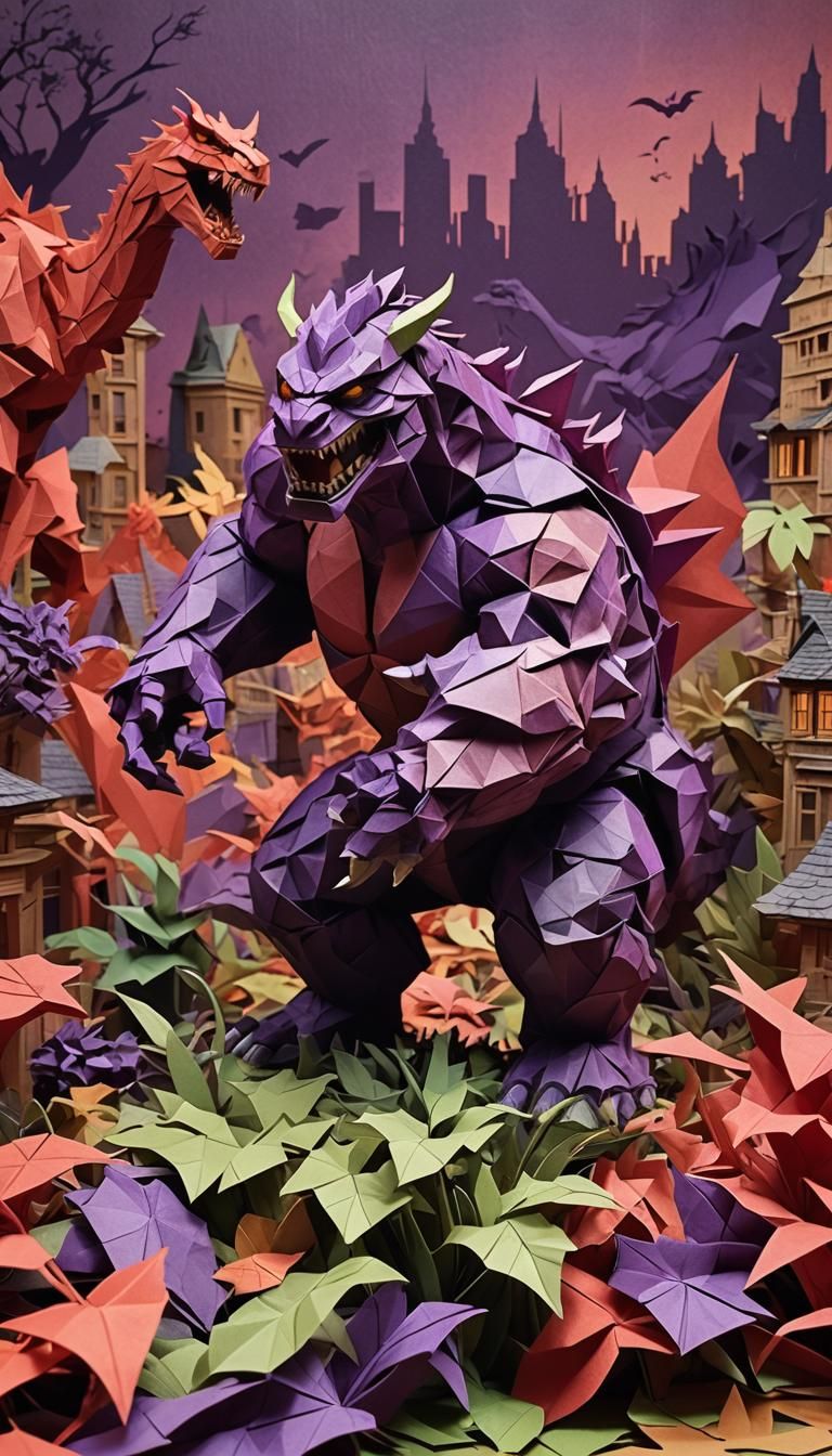 Godzilla in Papercraft Glory Rides Fiery Devil Horse