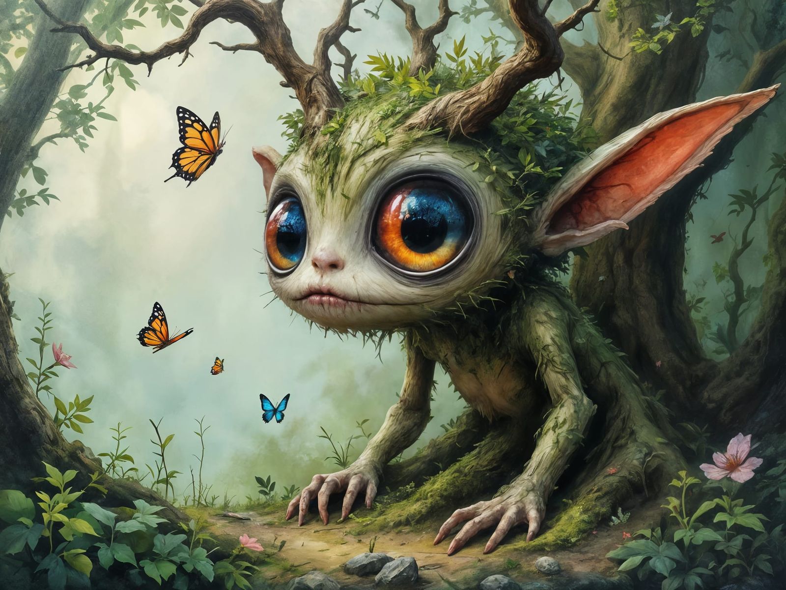 Enigmatic Woodland Sprite with Shifting Eyes
