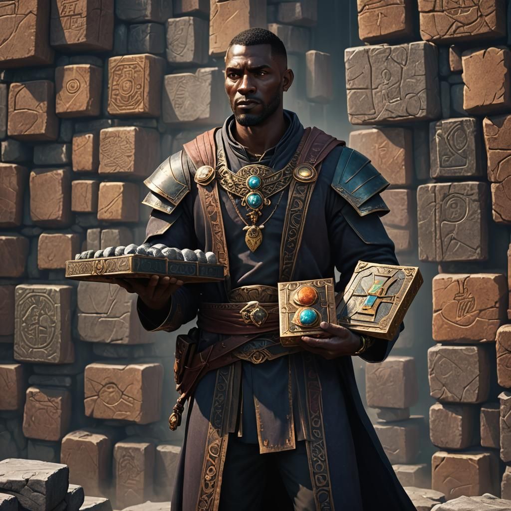 A Dark Angel Holds the Tablets of Destiny