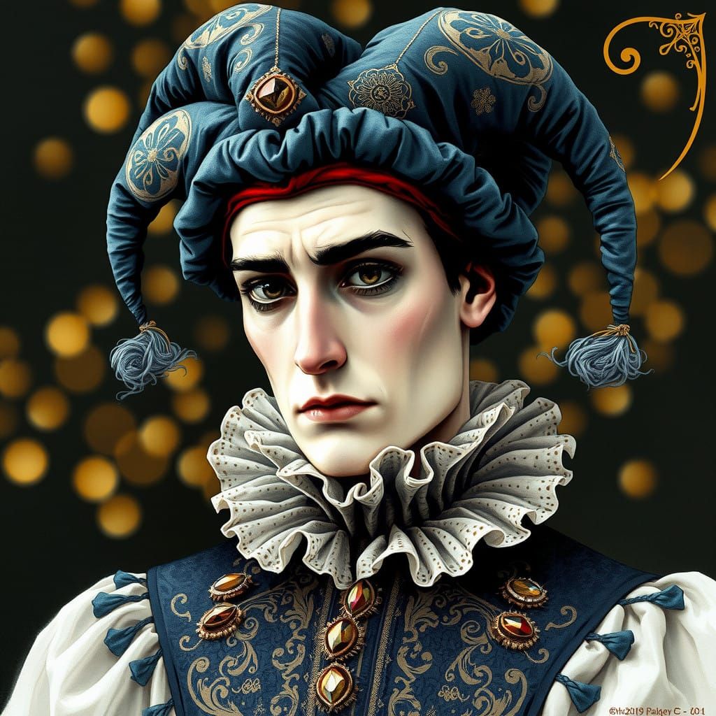 Sad faced jester.