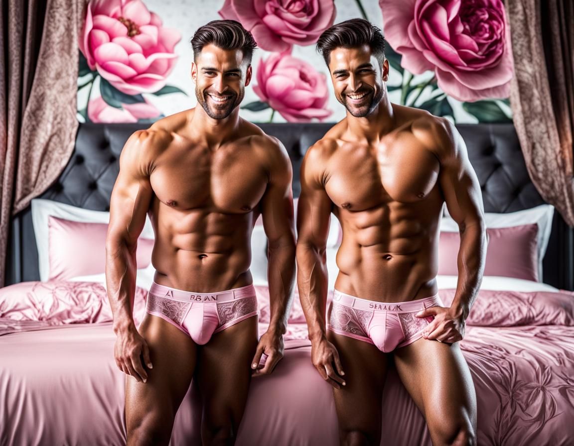 Two Handsome Men Share a Romantic Moment in an Elegant Bedro...