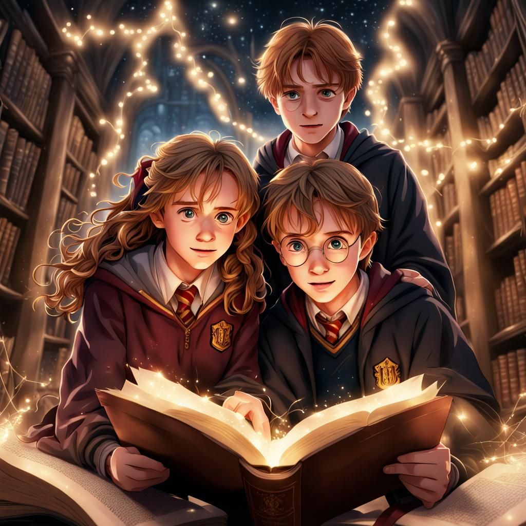 Gryffindor Trio Emerge from Magical Book