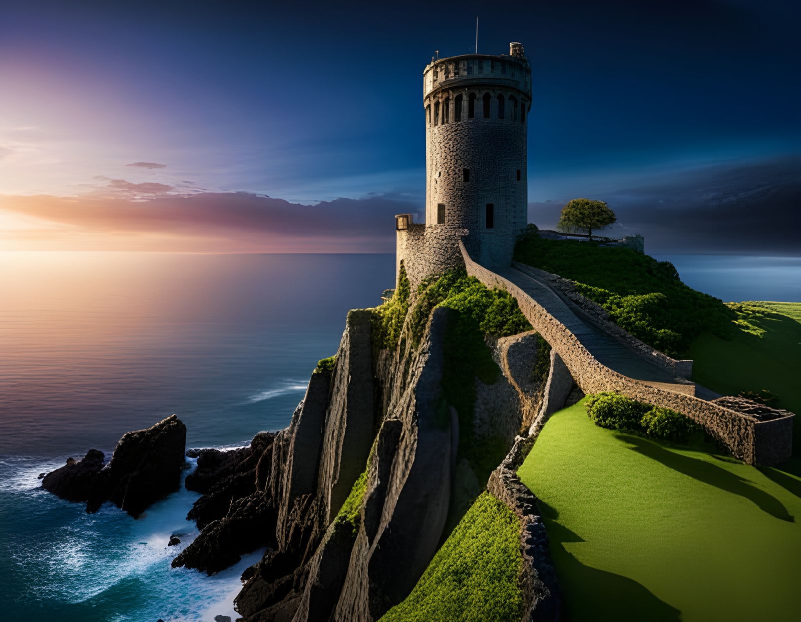 Ruined Gothic Ocean Tower Amidst Coastal Cliffs