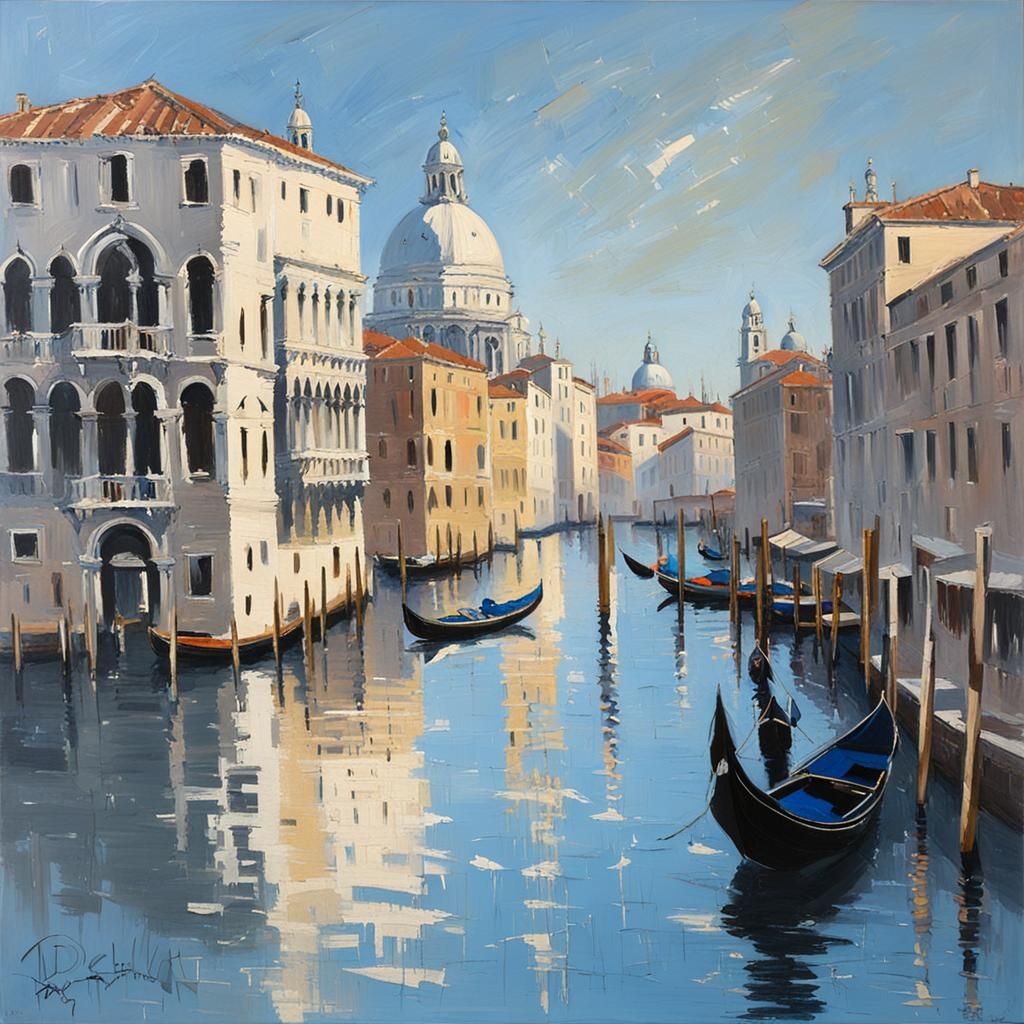 Serenading Morning on Venice Grand Canal in Acrylic Style