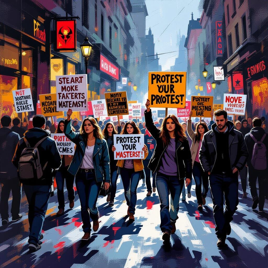 Protest Outside Restaurant in Bold Street-Art Style