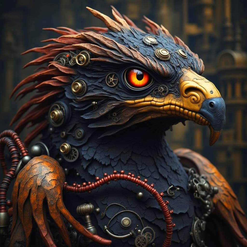 Steampunk Dragon in Dystopian Landscape