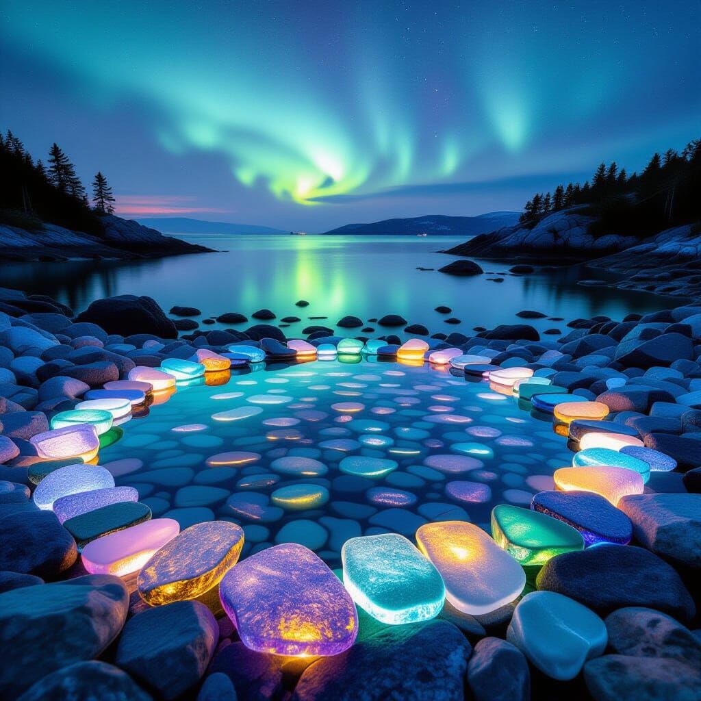 Sea Glass Bay Illuminated by Aurora Borealis