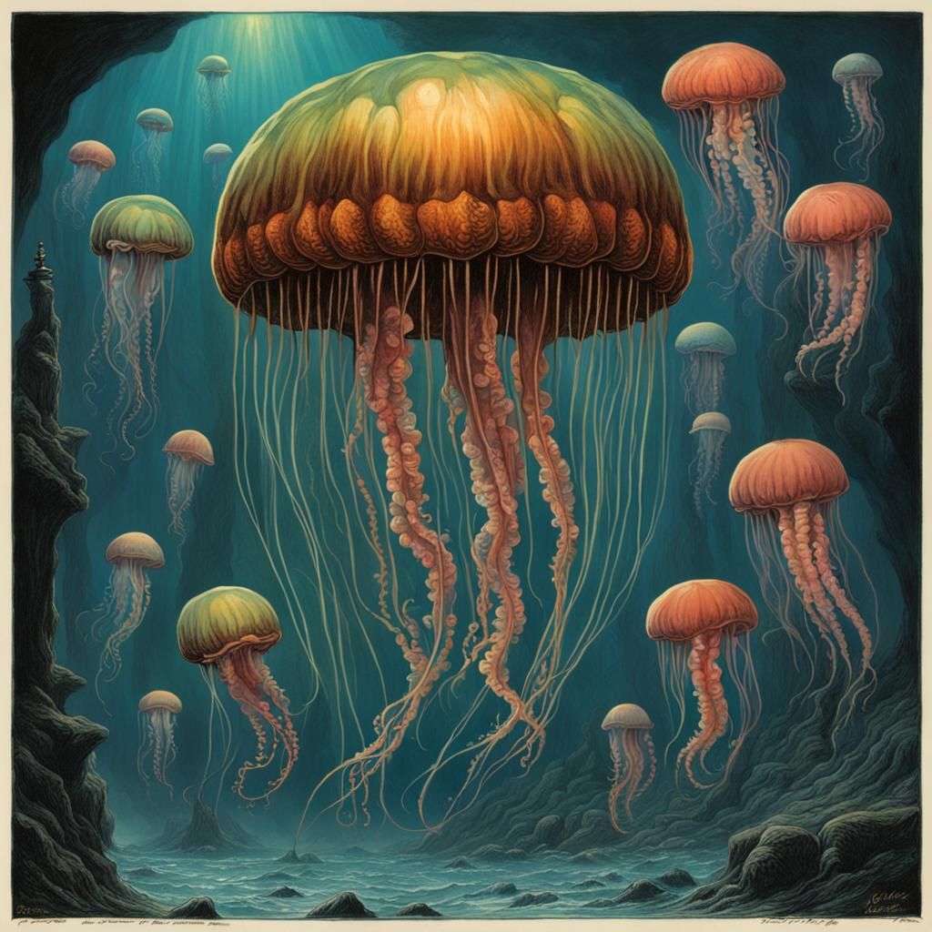 Jellyfish in a Gustave Doré-Inspired Horror Scene