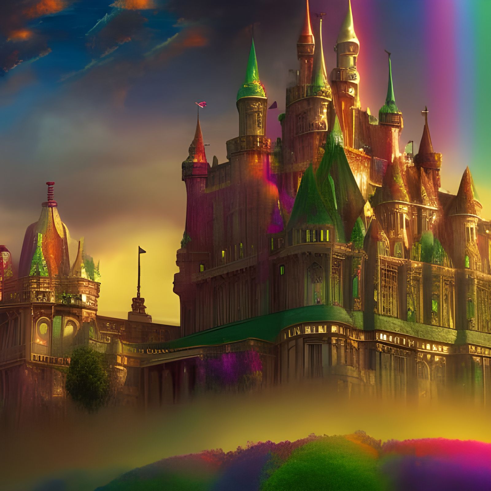 Stunning Digital Rainbow Castle in Epic Cinematic Style