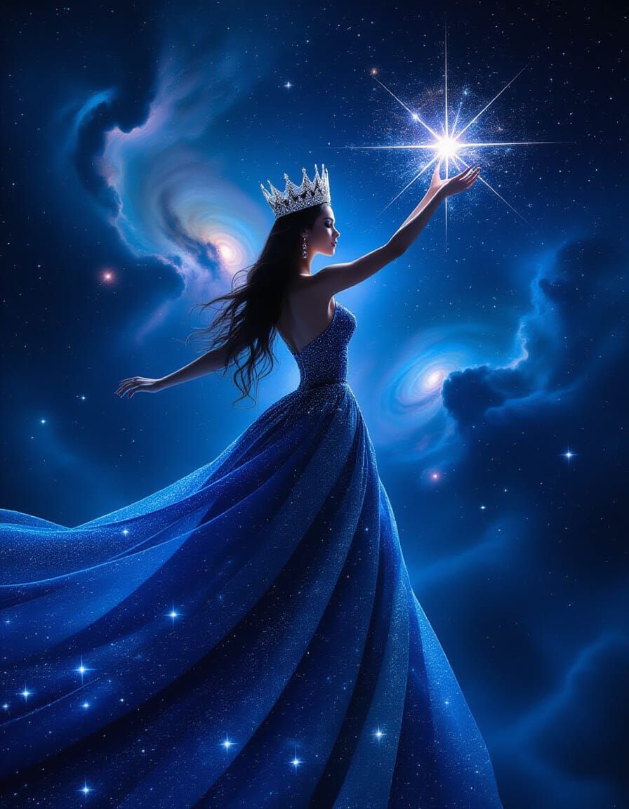 Regal Queen Crowned with Stars and Cosmic Dust