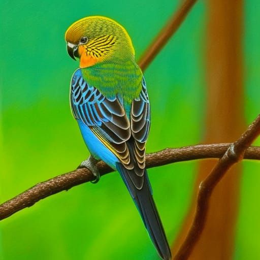 Parakeet in Golden Light, Crayon Style