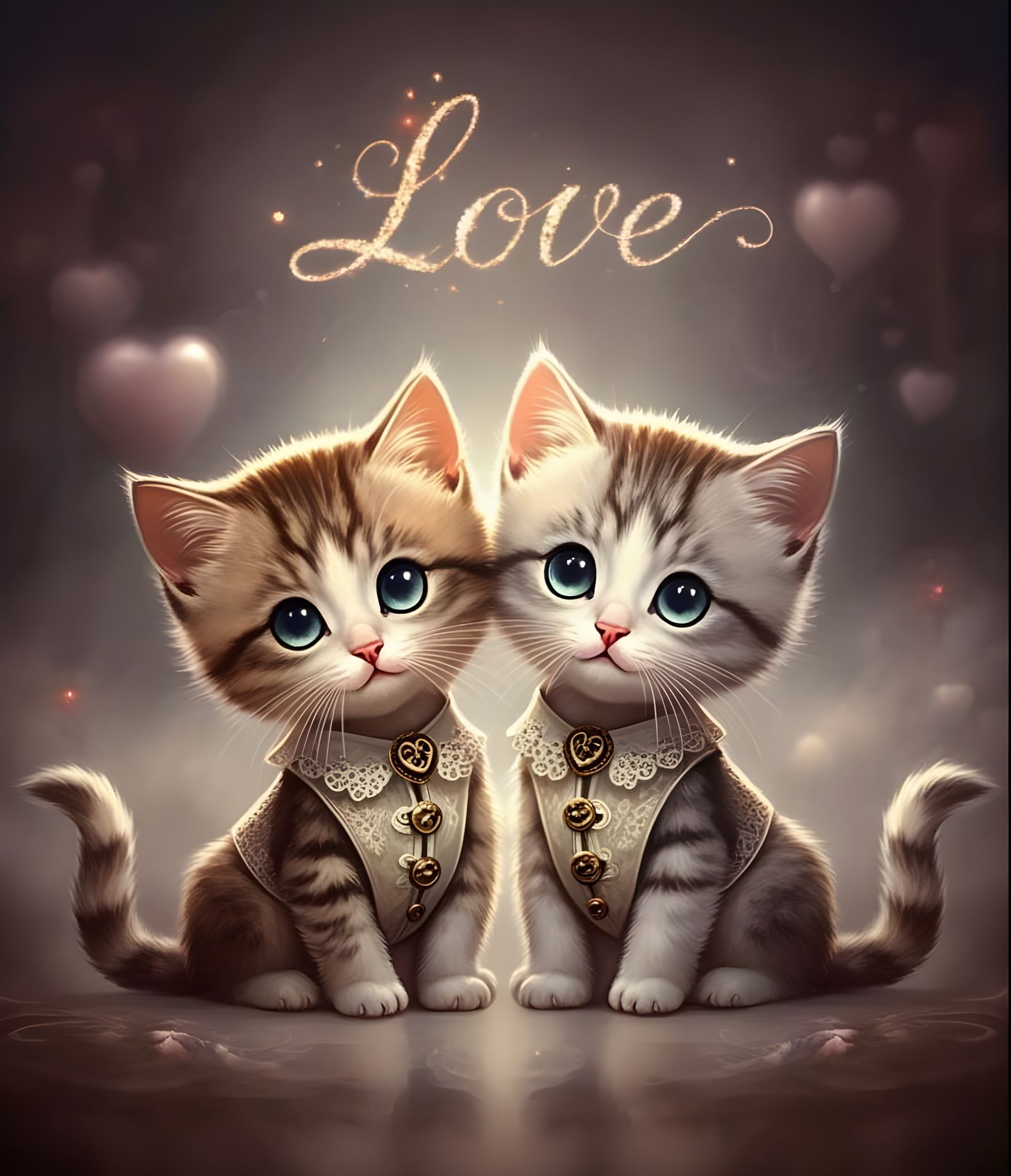 Chibi Kitten Valentine's Day Card in Ethereal Fantasy Style