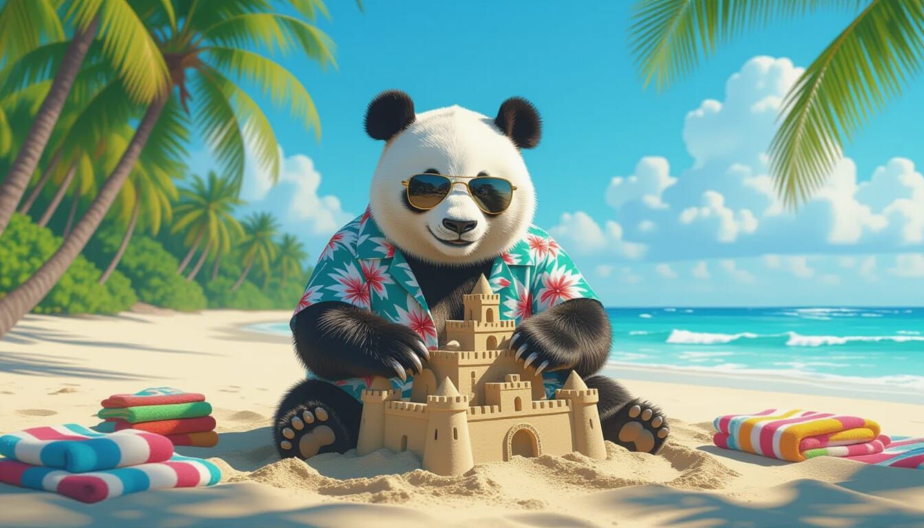 Panda's Beach Vacation: Matte Painting Style
