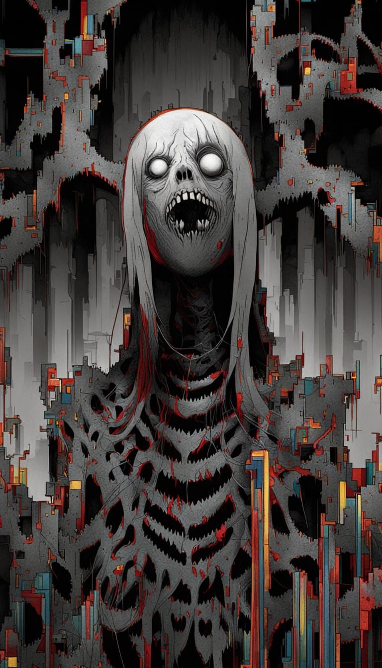 Grotesque Body Horror Transformation in Junji Ito Style