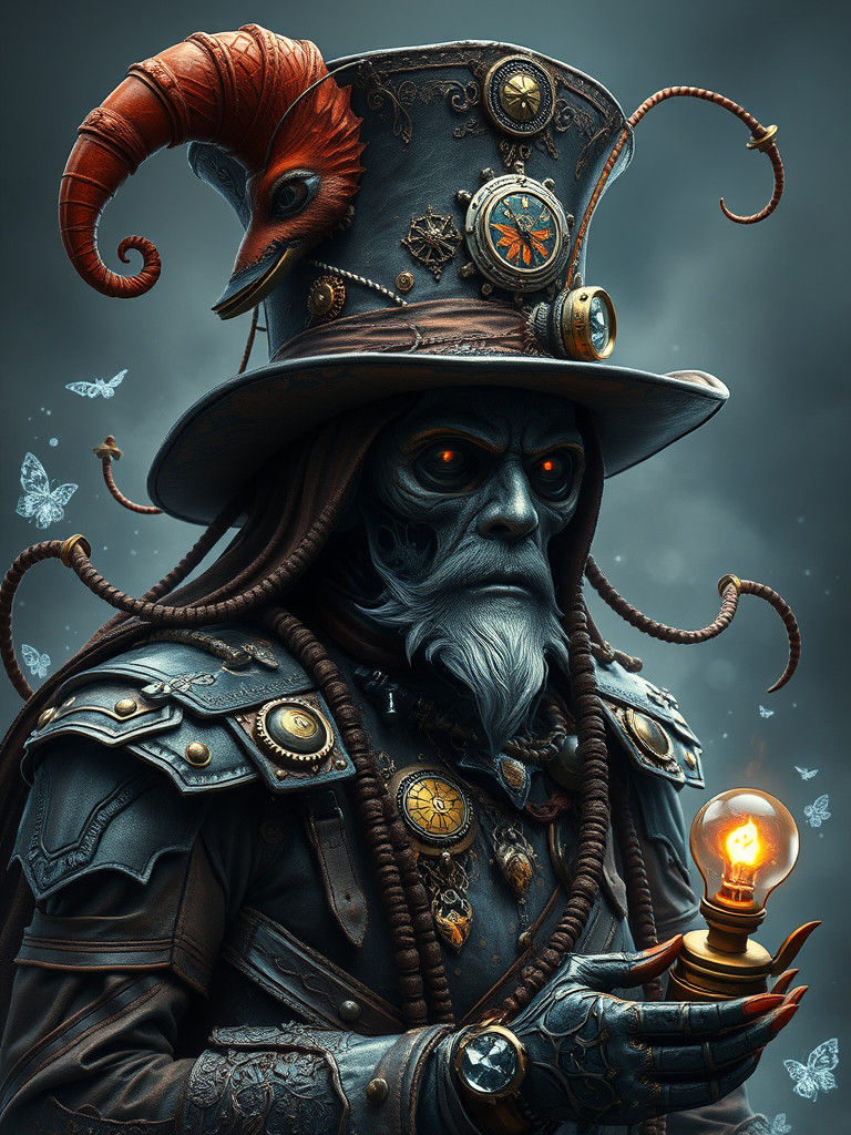 Steampunk Android Mad Hatter Digital Illustration