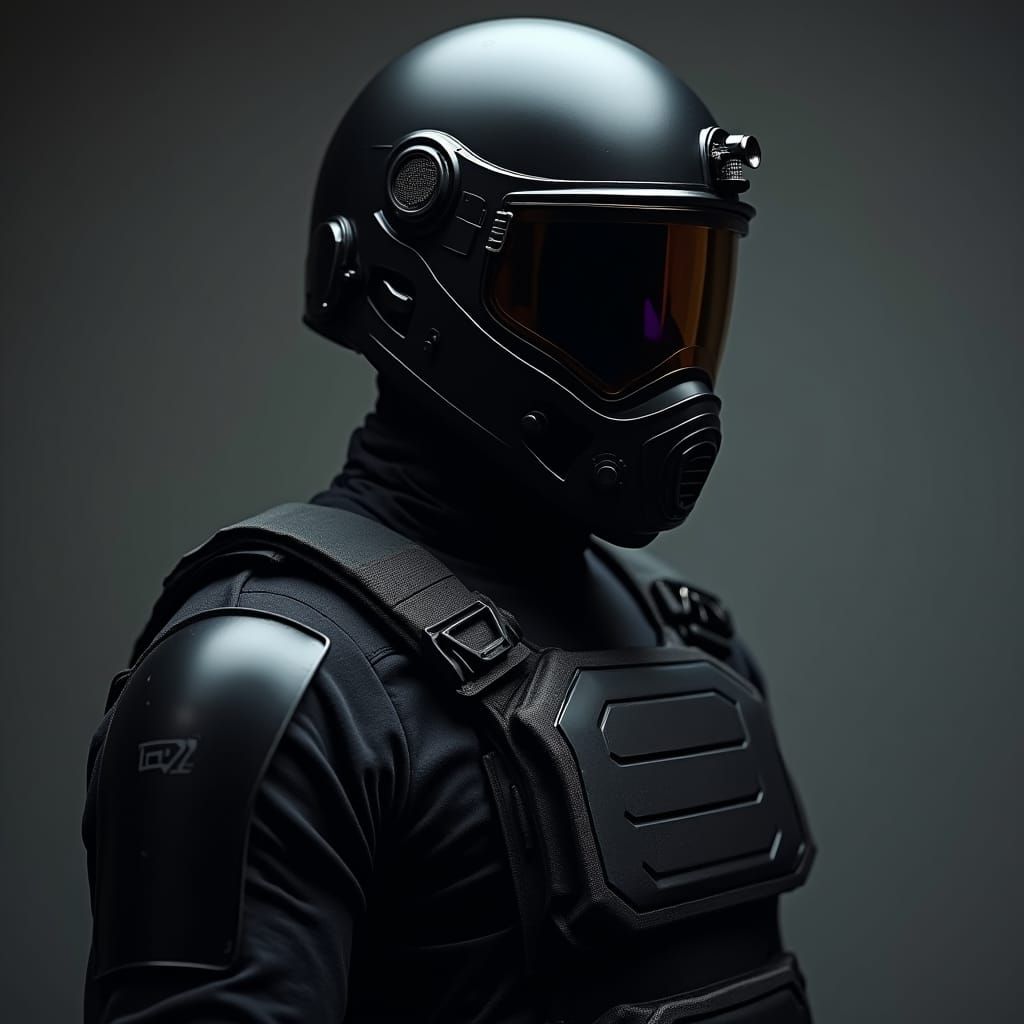 Authoritative Law Enforcement Officer in Black Tactical Gear