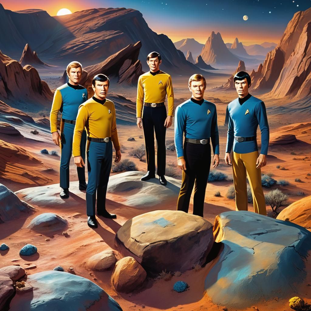 Futuristic Star Trek Heroes in Moody Sunset Light