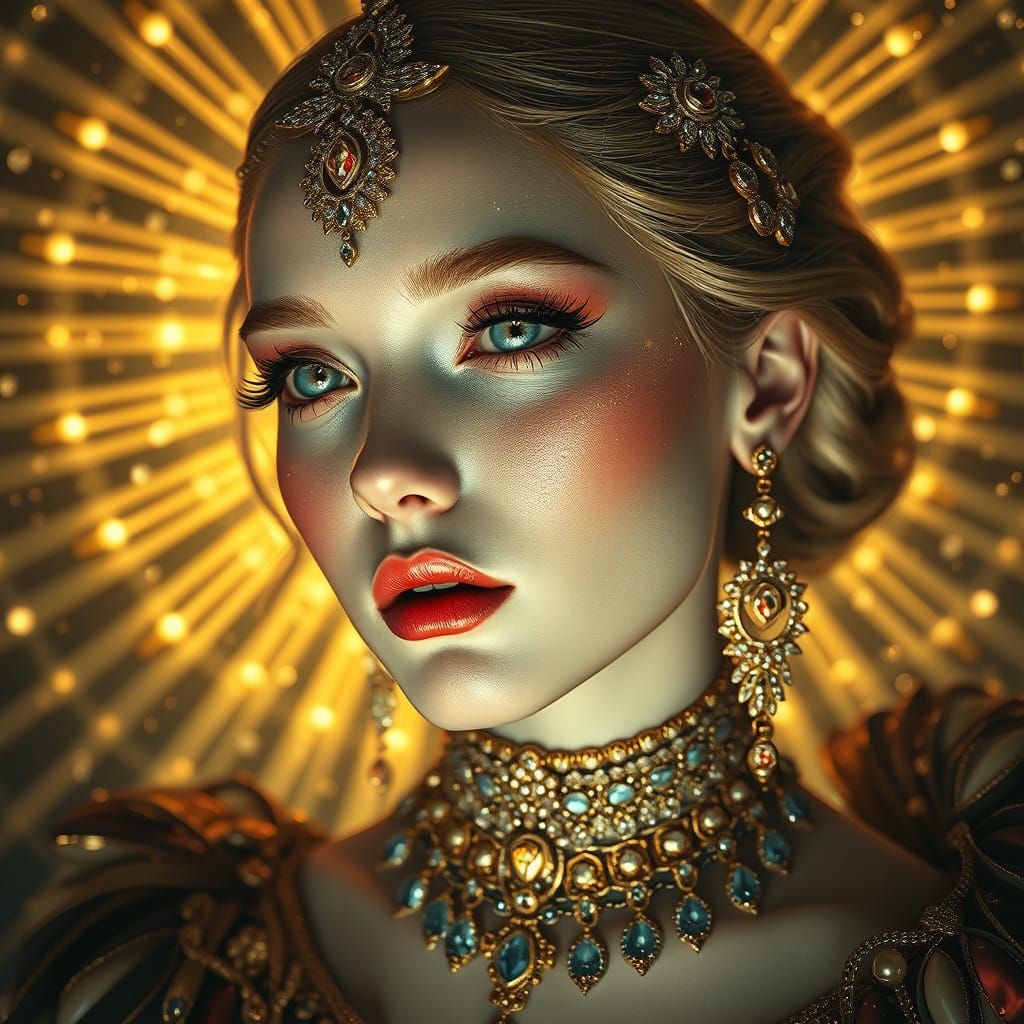Stunning Beauty in Golden Light with Jewels and Stars