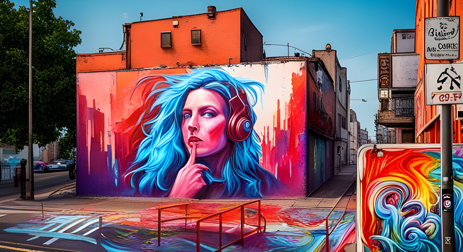 Vibrant Graffiti Mural in High-Contrast Style