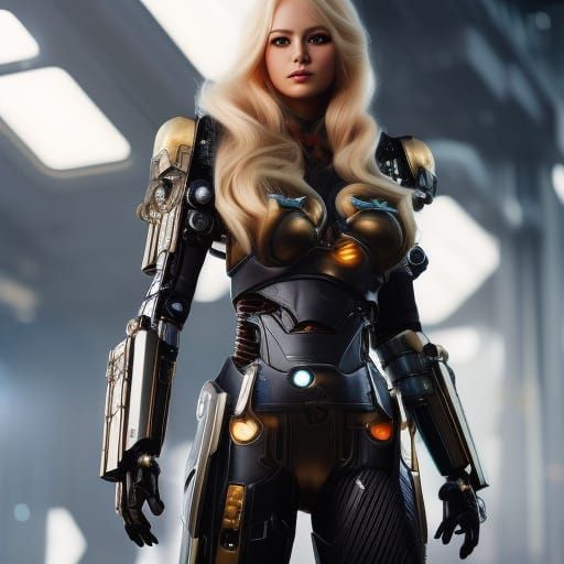 Cyborg Girl in Cyberpunk Armor Digital Art