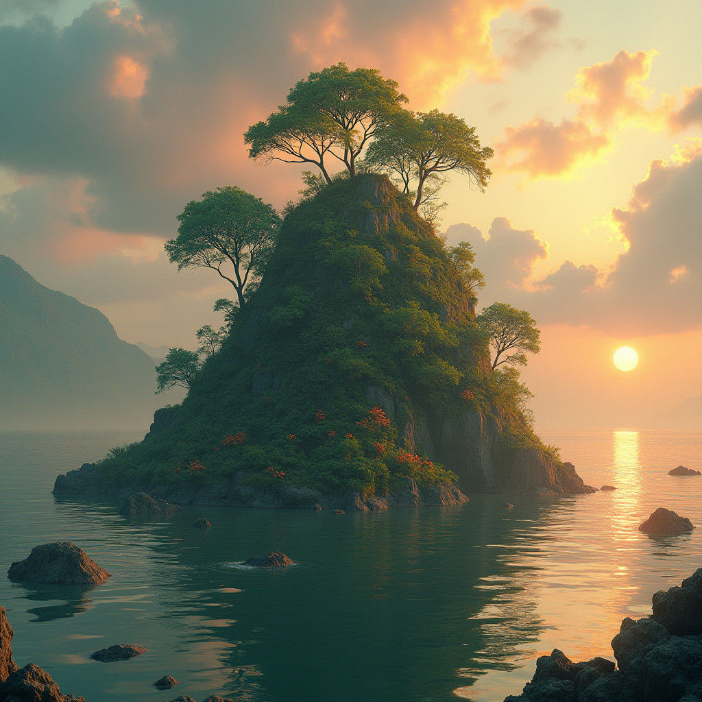 Ethereal River Isle in Futuristic Style