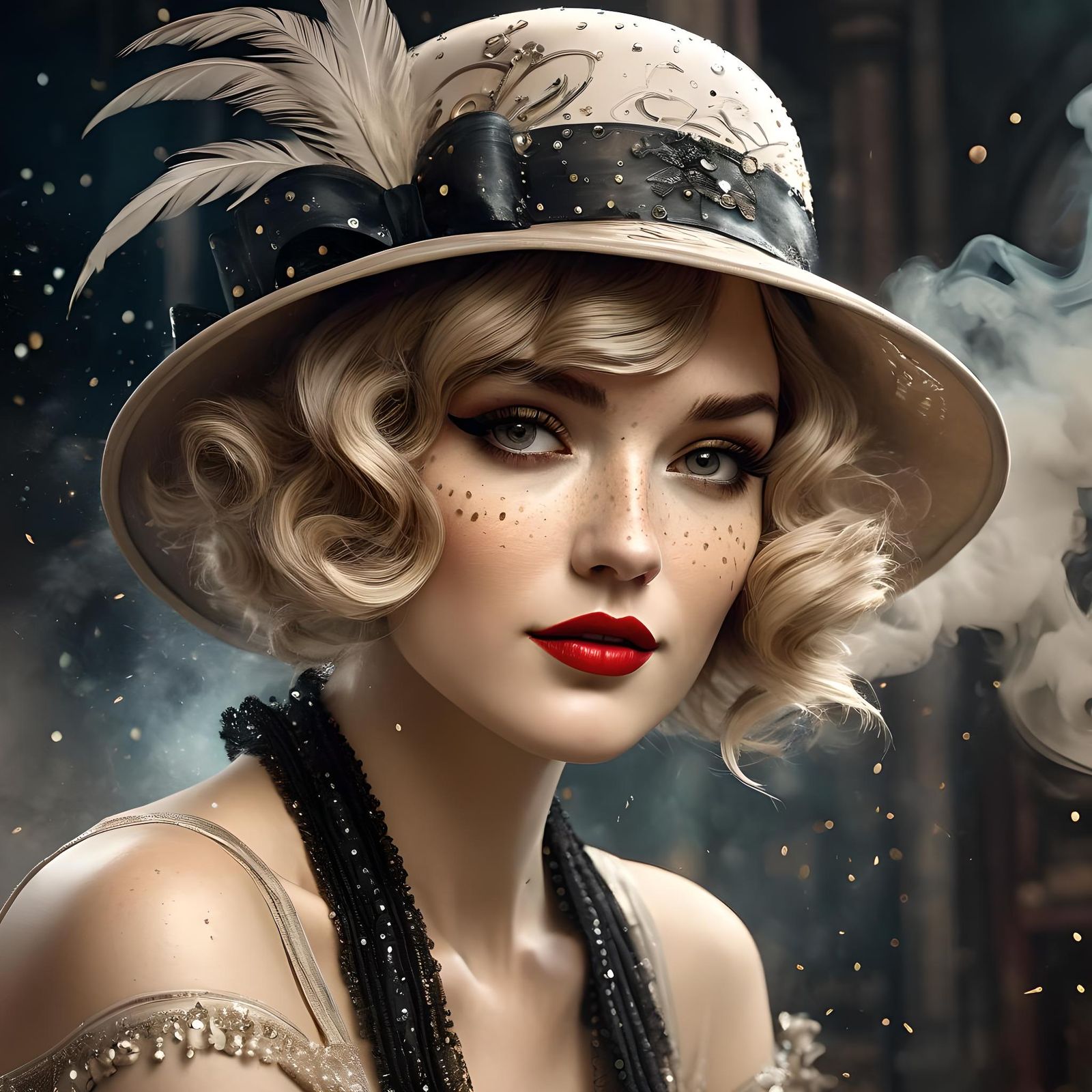 Whimsical Art Deco Girl in 1920s Flapper Attire