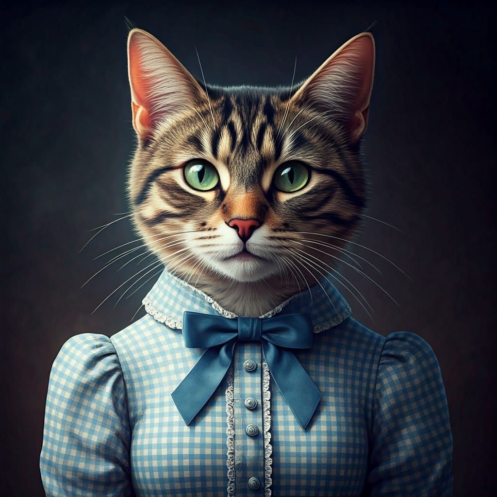 Elegant Cat in Gingham Watercolor Masterpiece