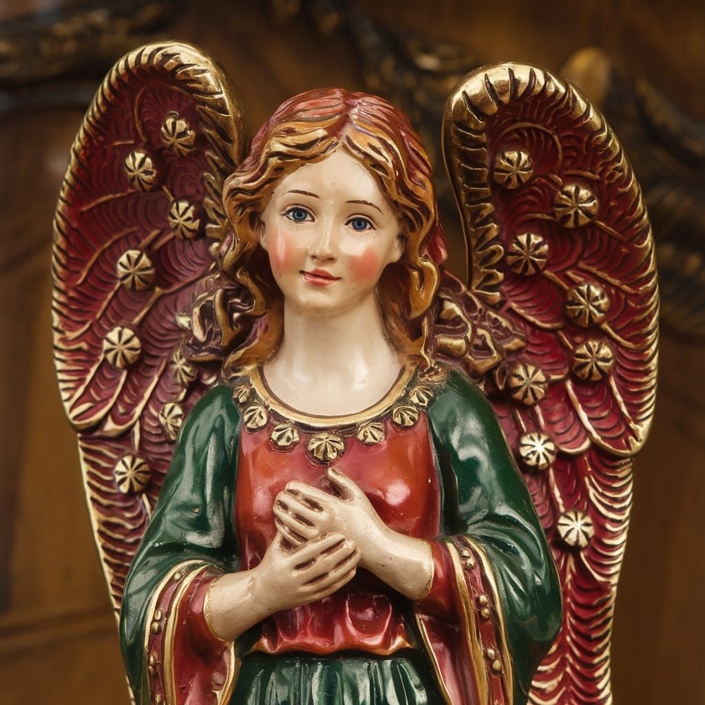 Red Forest Angel in Digital Art Style