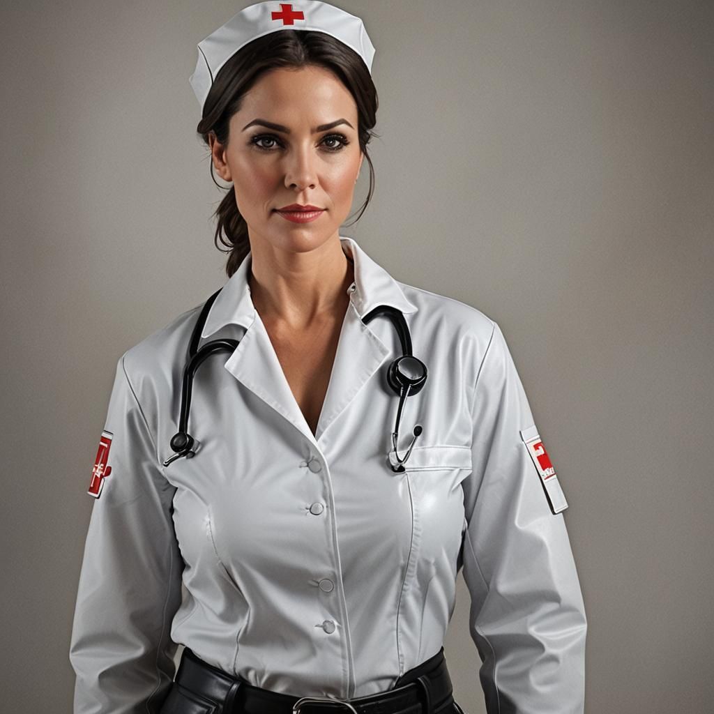 Sensual Nurse in Leather Uniform