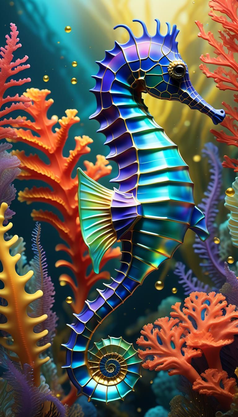 Kintsugi Seahorse in Coral Forest