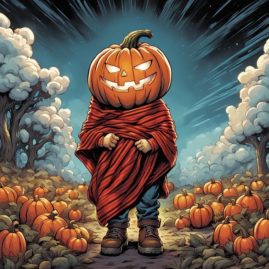 A Pumpkin-Human Hybrid Child Holds a Cozy Blanket