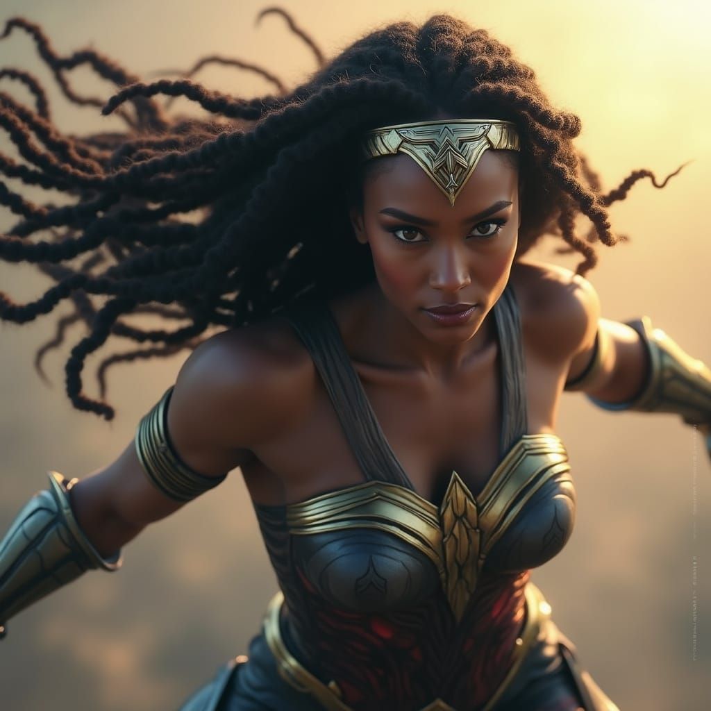 Hyper-Realistic Black Wonder Woman with Blonde Dreadlocks So...