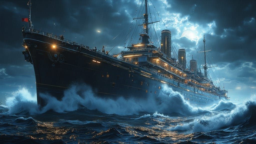 Futuristic Ocean Ship Battles Raging Storm