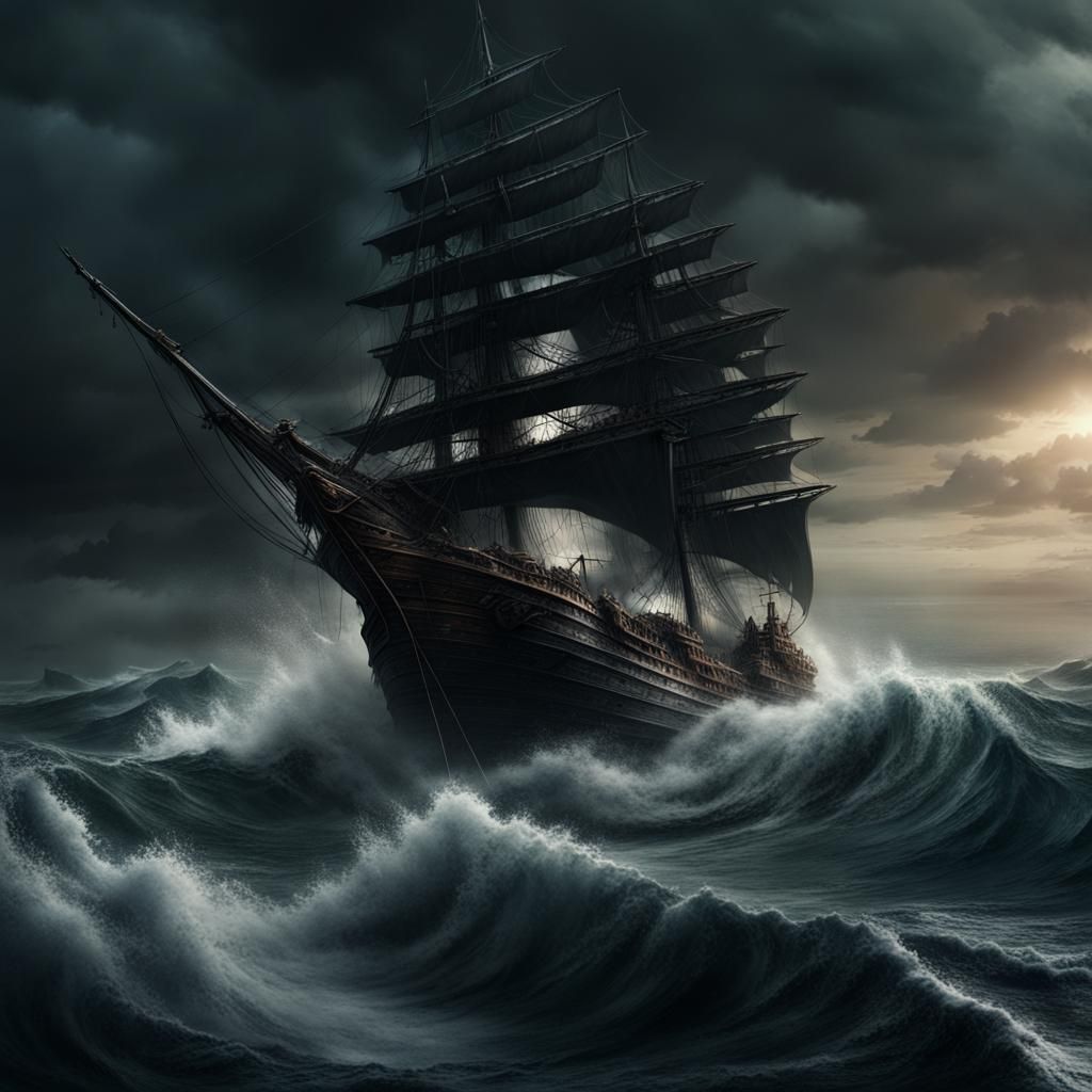 Epic Black Ship Dominates Turbulent Seas in Cinematic Master...