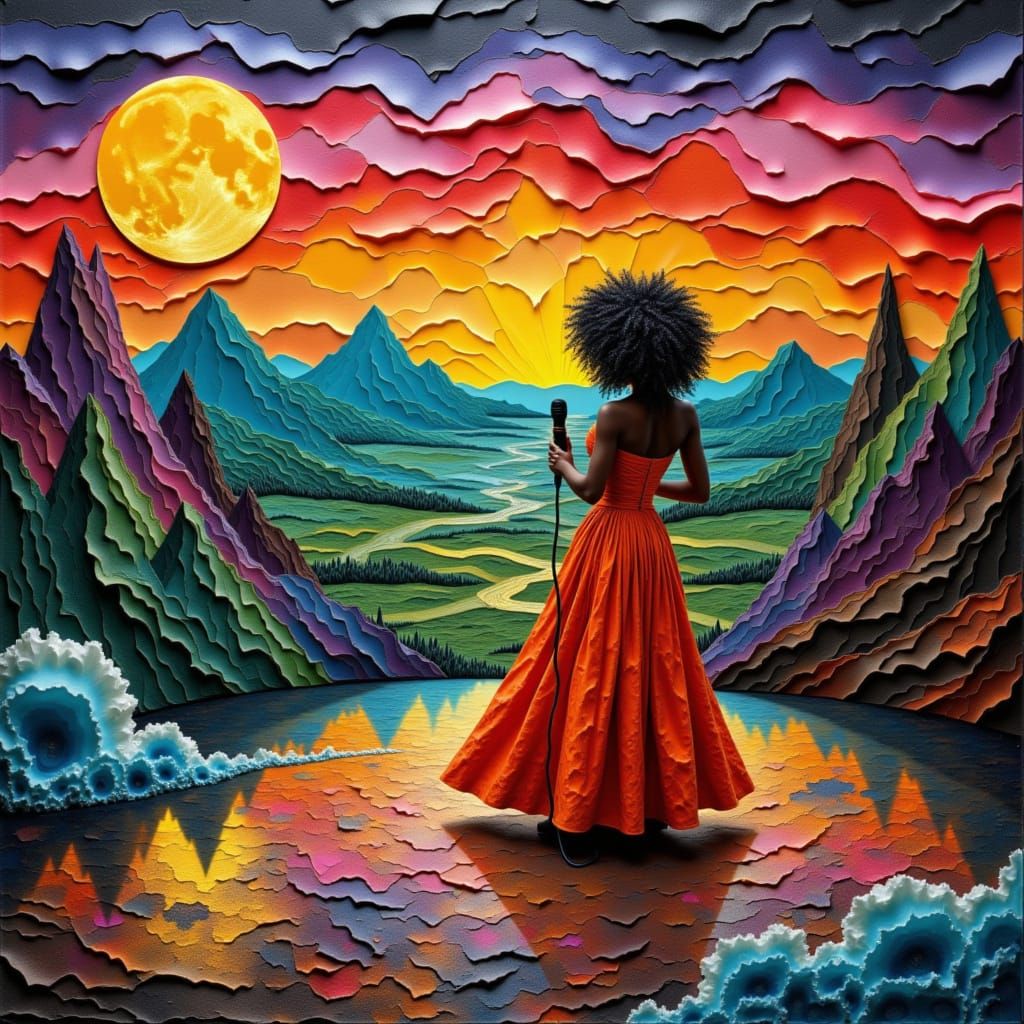 Diana Ross Sings on Surreal Paper Collage Stage