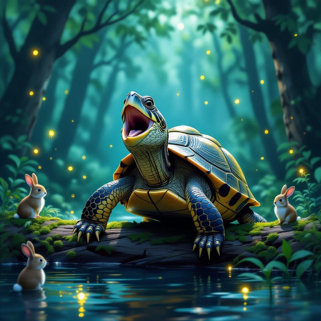 Turtle's Forest Recital as Impasto Painting