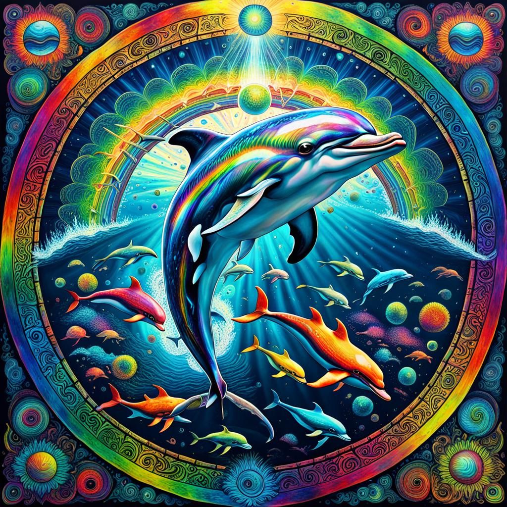 Vibrant Rainbow Dolphin Radiates Psychedelic Energy in a Mas...