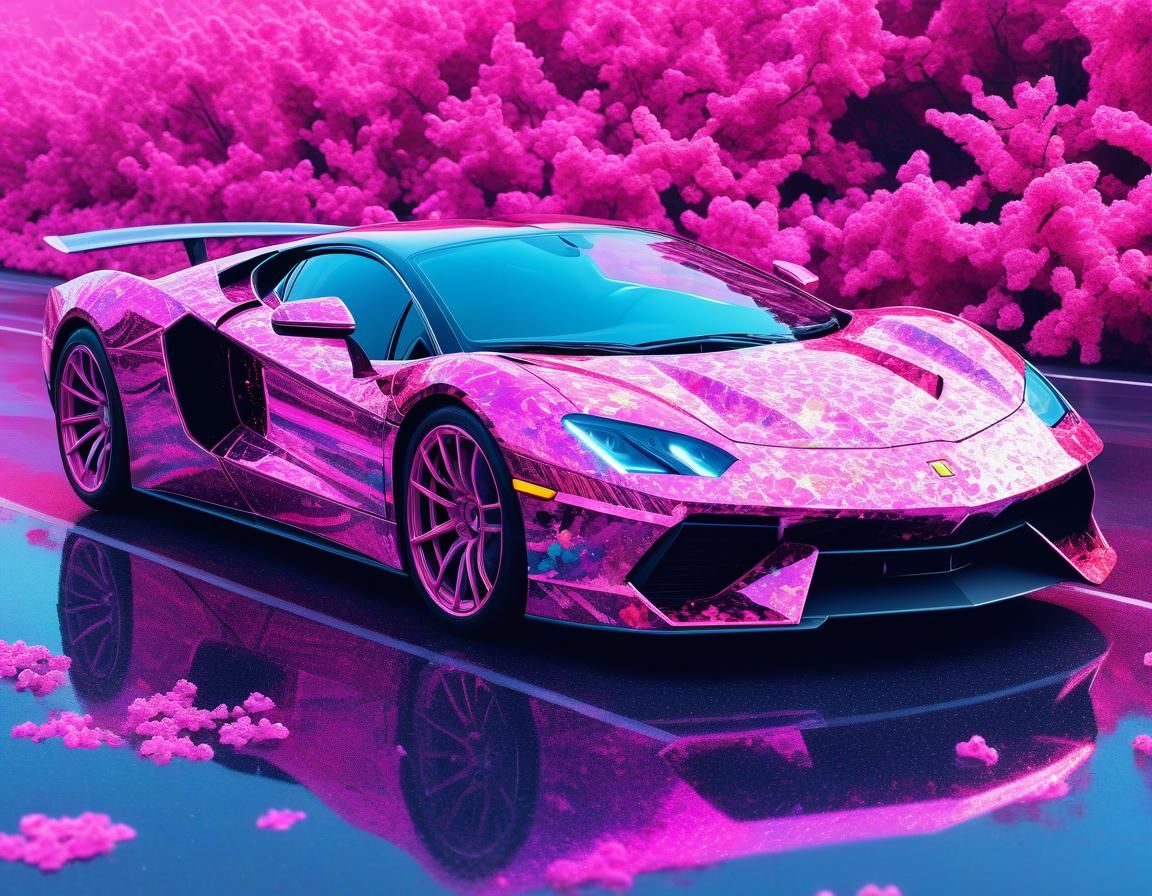 Ethereal Floral Pink Supercar in Vibrant Surreal Style