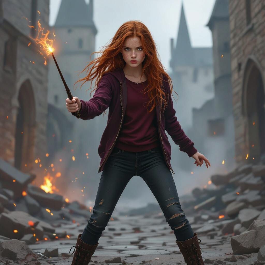 Red-Haired Girl in Hogwarts Battle, Concept Art Style