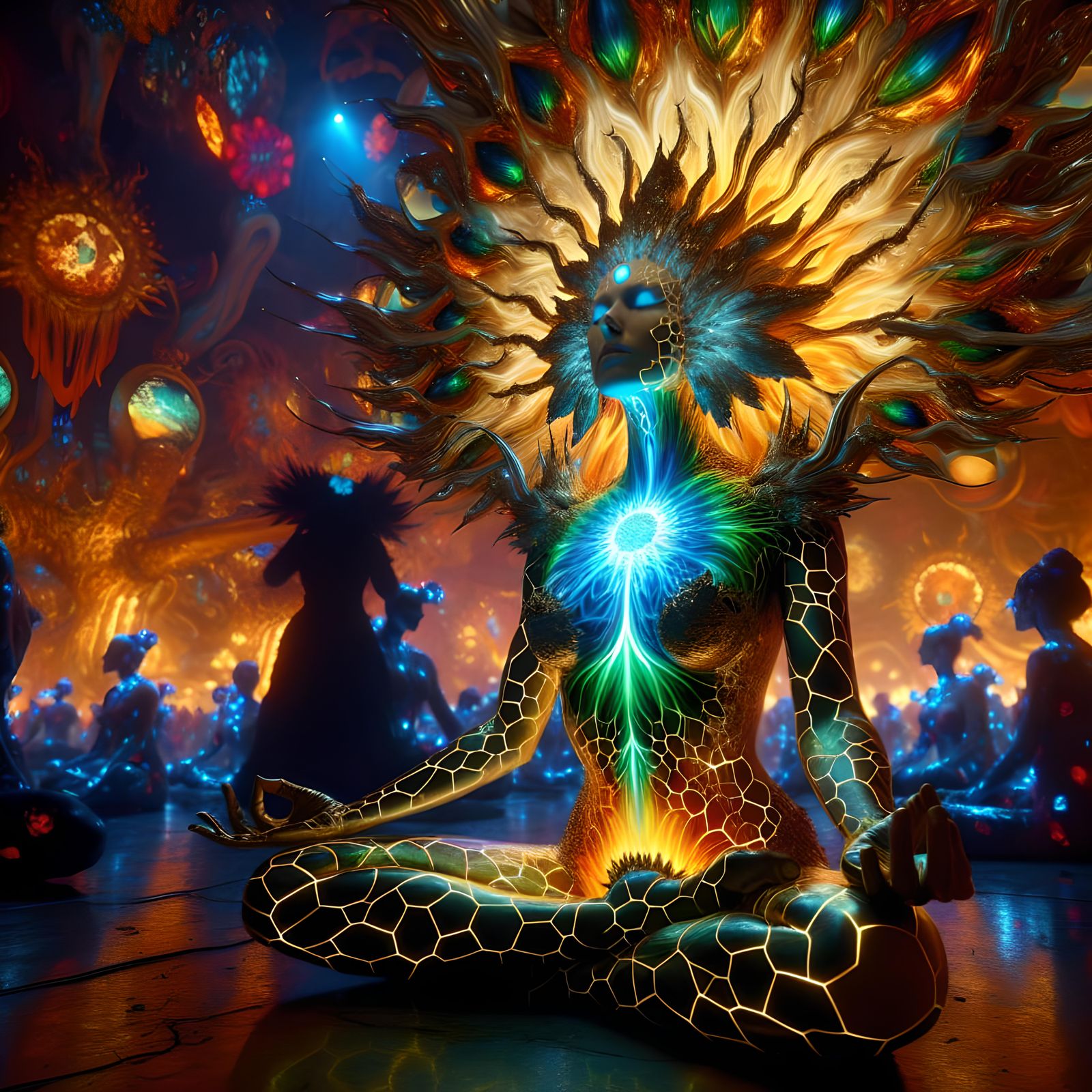 Mythical Goddess Shines in Neon Splendor