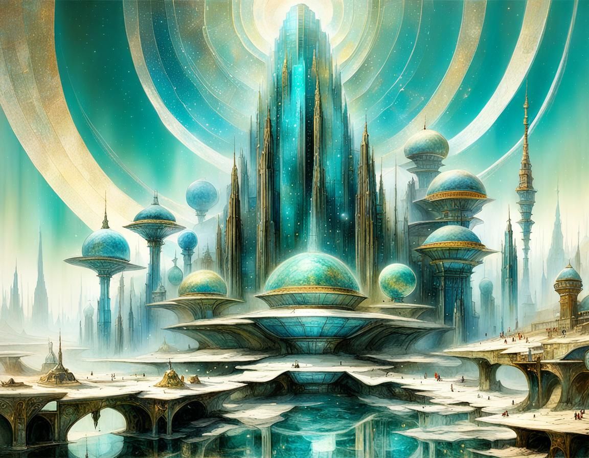 Divine Cyberpunk Metropolis in Radium Hues