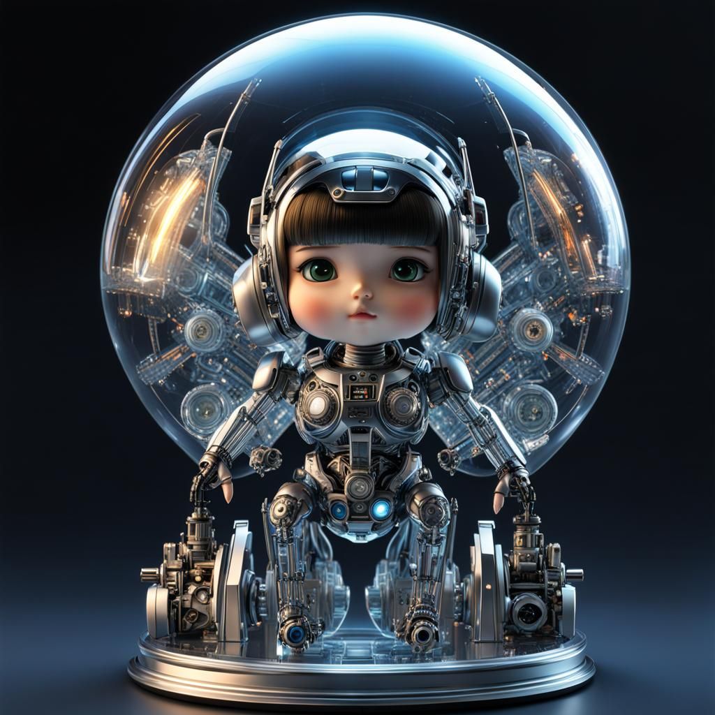 Dark Sci-Fi Chibi Battle Angel with Transparent Glass Androi...