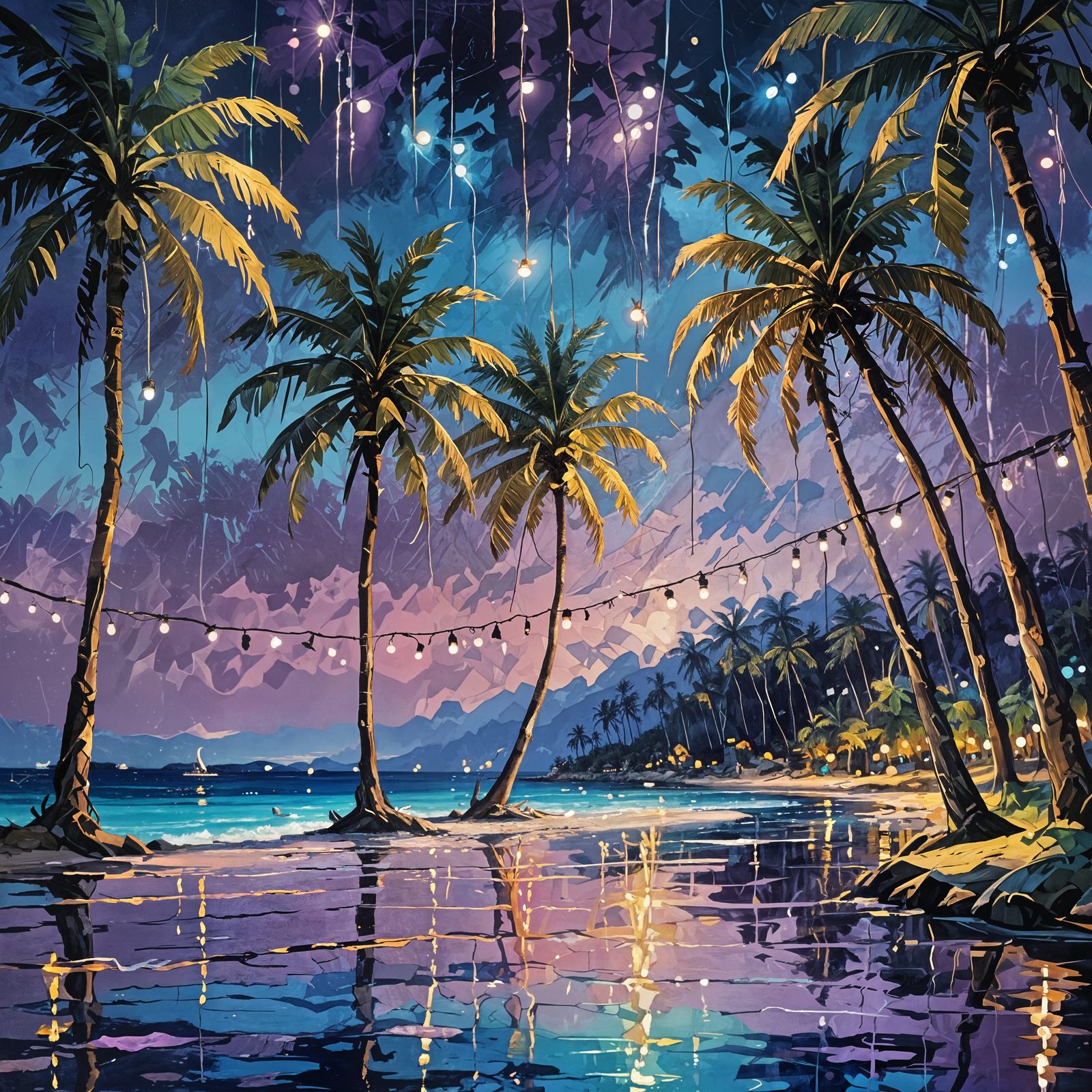 Surreal Tropical Night Scene Under Starlight