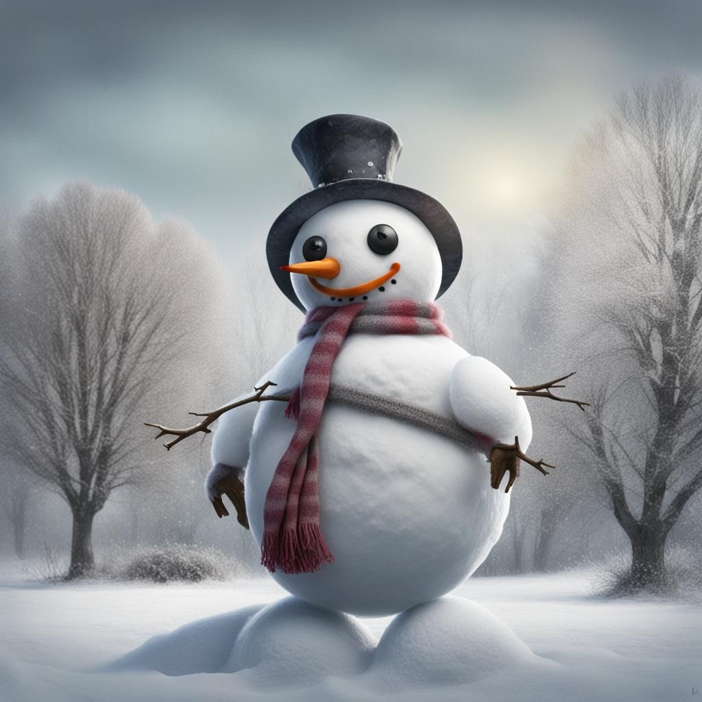 A Colorful Winter Scene Featuring a Joyful Snowman