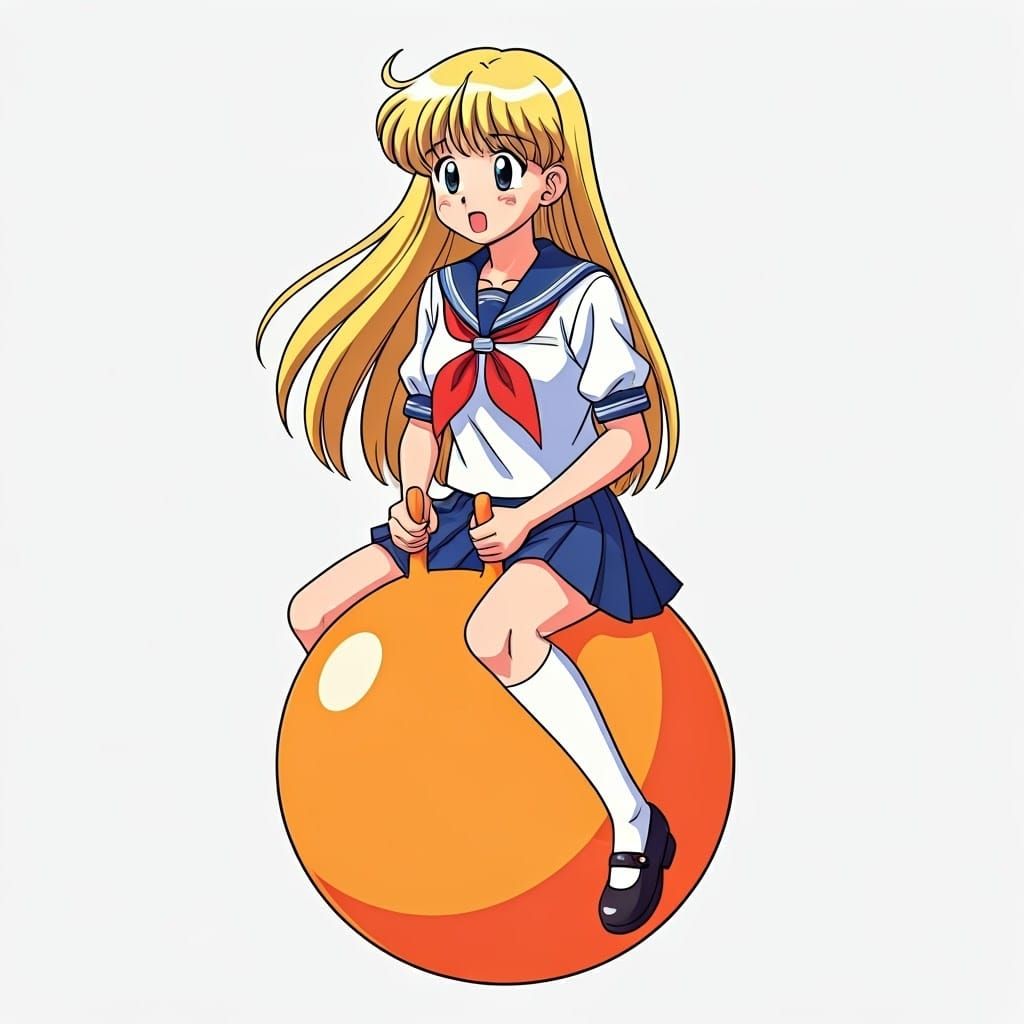 Girl on Hopper Ball in Shoujo Manga Style