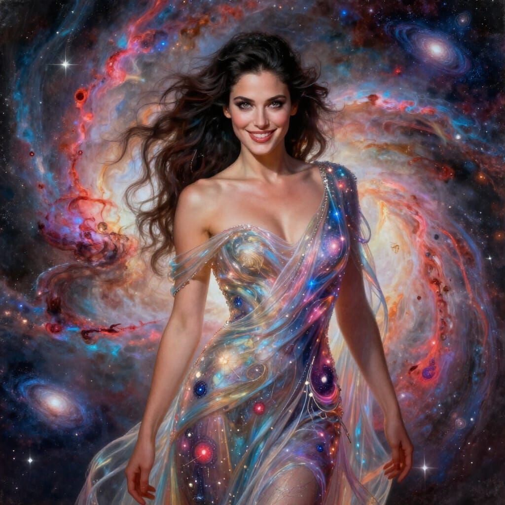 Cosmic Allure: Ethereal Woman in Celestial Digital Art