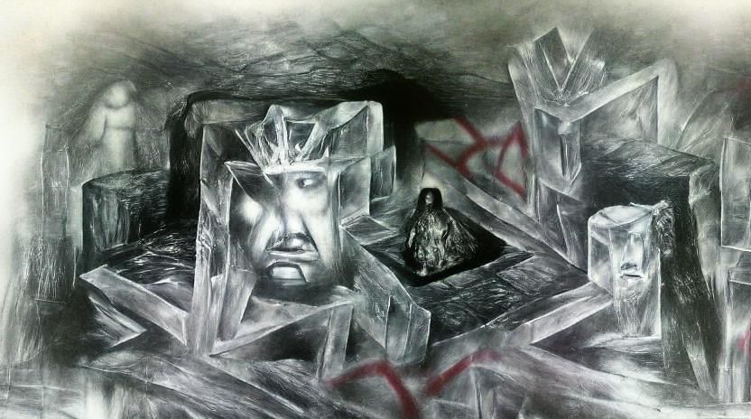 A supreme being trapped in a crystalline dungeon charcoal dr...