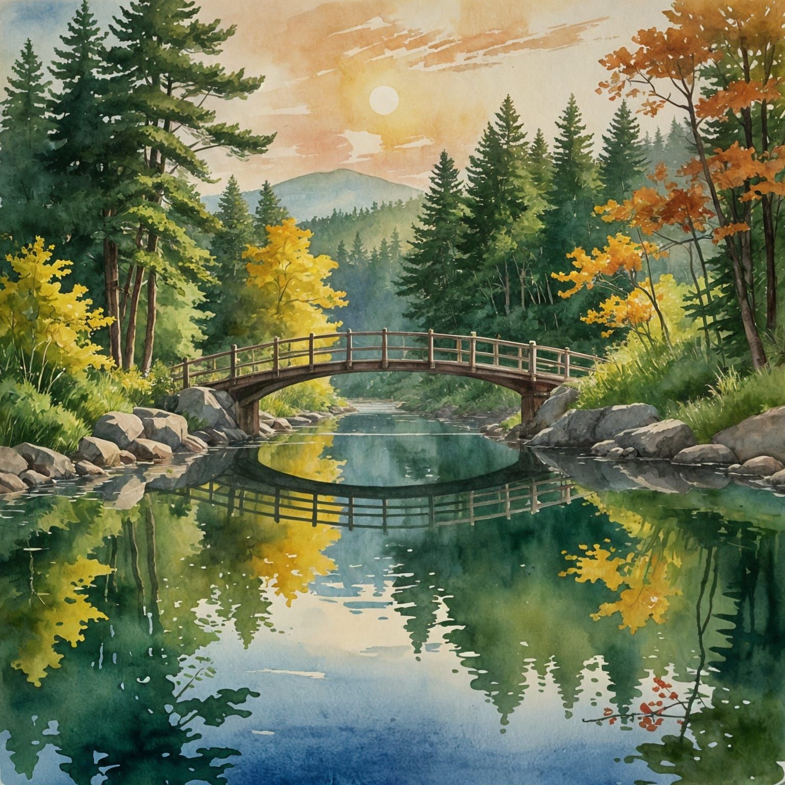 Watercolor Bridge to Paradise in Winslow Homer Style