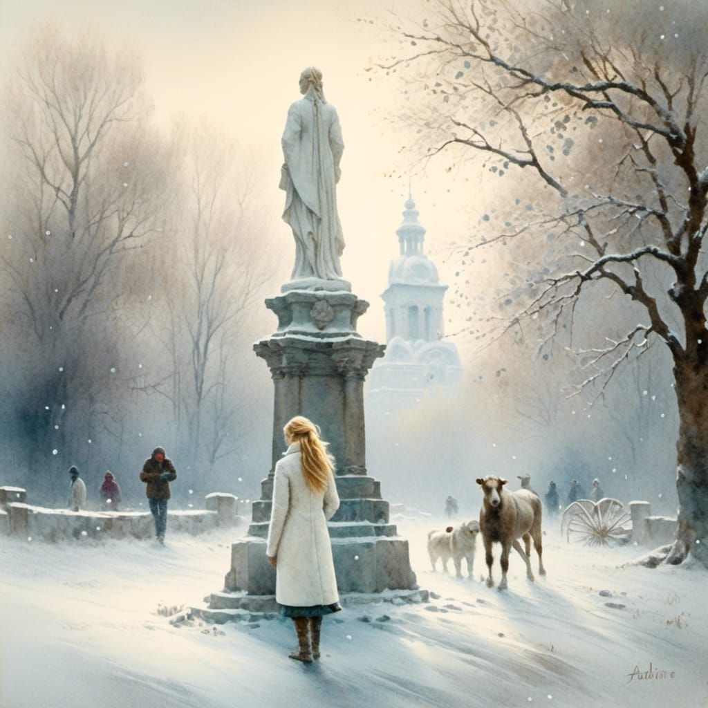 Impressionist Winter Scene in Soft Pastels