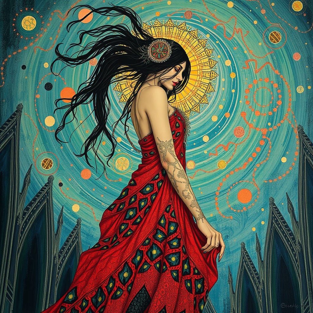 Vibrant Klimt-Inspired Goddess in a Solarpunk Cathedral